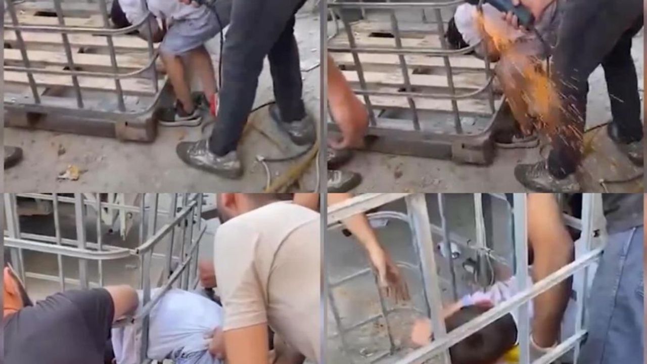 İş yerinde kafes kabusu! Küçük çocuk demir parmaklıklarda sıkıştı