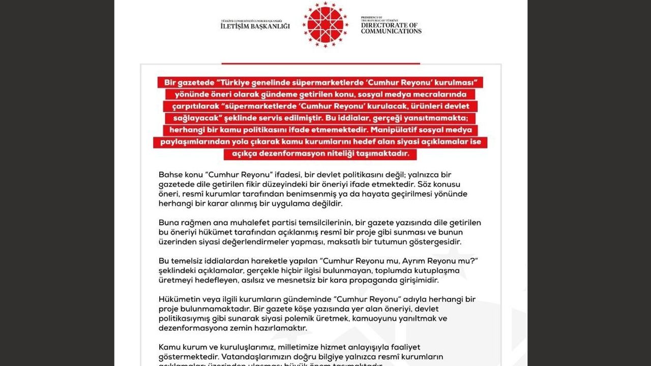 DMM: ‘Cumhur Reyonu iddiaları asılsız, devletin gündeminde böyle bir proje yok.’