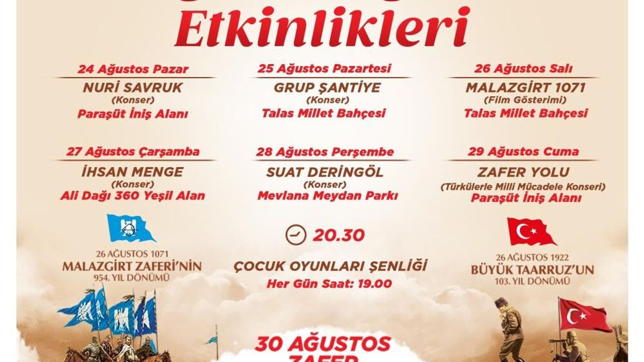 Talas’ta Zafer Haftası coşkusu 5 gün boyunca sürececek