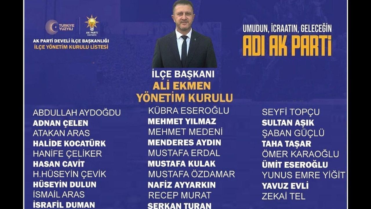 AK Parti Develi' de Ali Ekmen yönetim kadrosunu açıkladı: Dikkat çeken isimler var