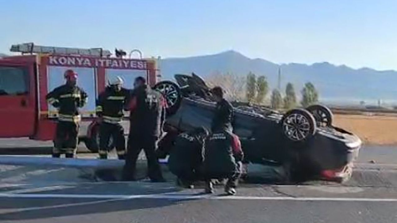 Konya’da otomobil takla attı! 3 kişi yaralandı