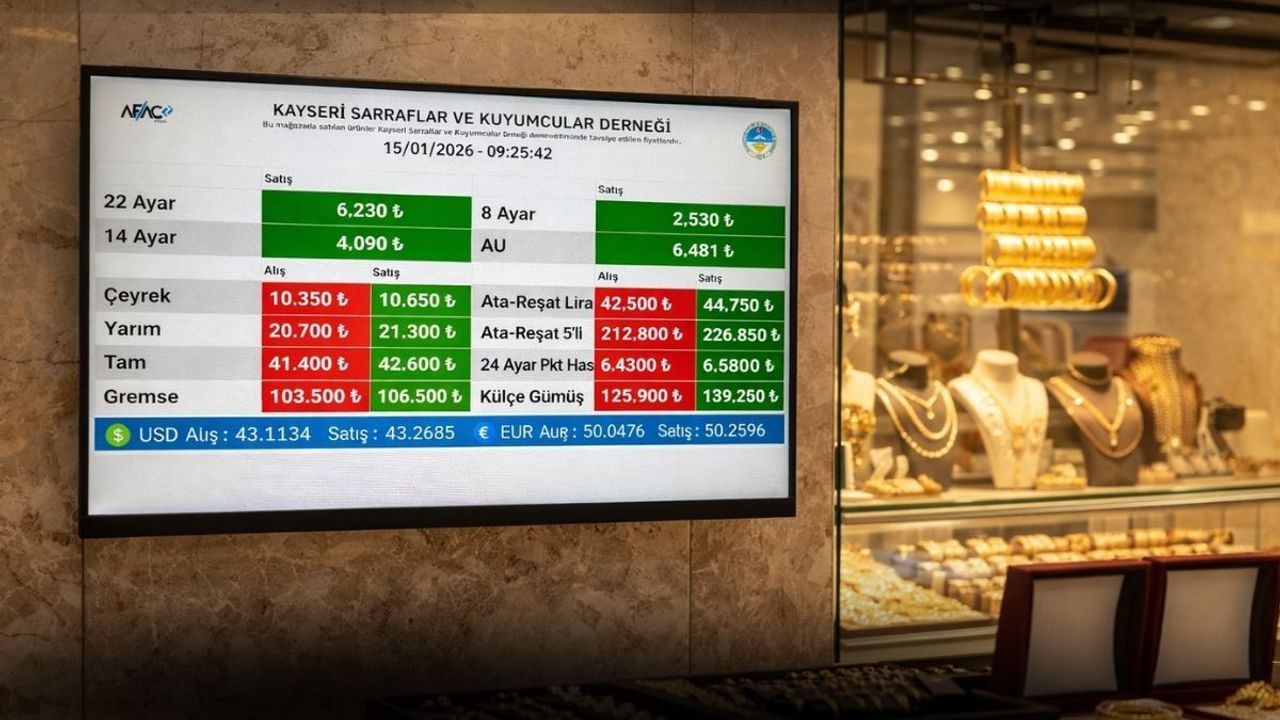 Kayseri'de güncel altın fiyatları 15 Ocak 2026