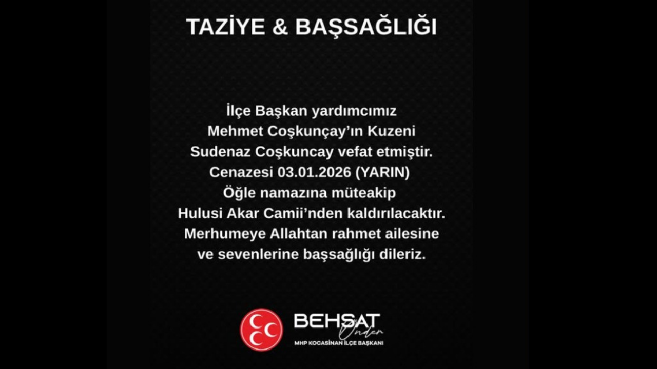 MHP Kocasinan Teşkilatında Hüzün: Sudenaz Coşkuncay Vefat Etti