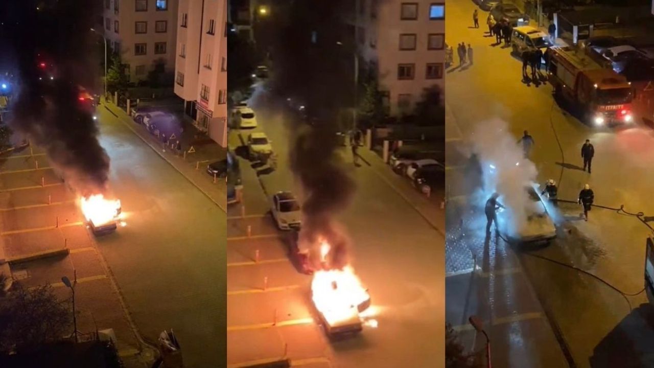 Adana’da park halindeki otomobil alev alev yandı