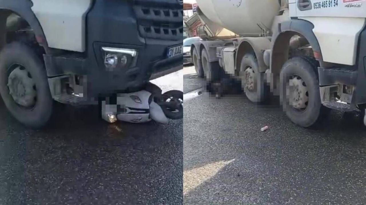 Beton mikserinin altında kalan motosiklet sürücüsü feci şekilde can verdi