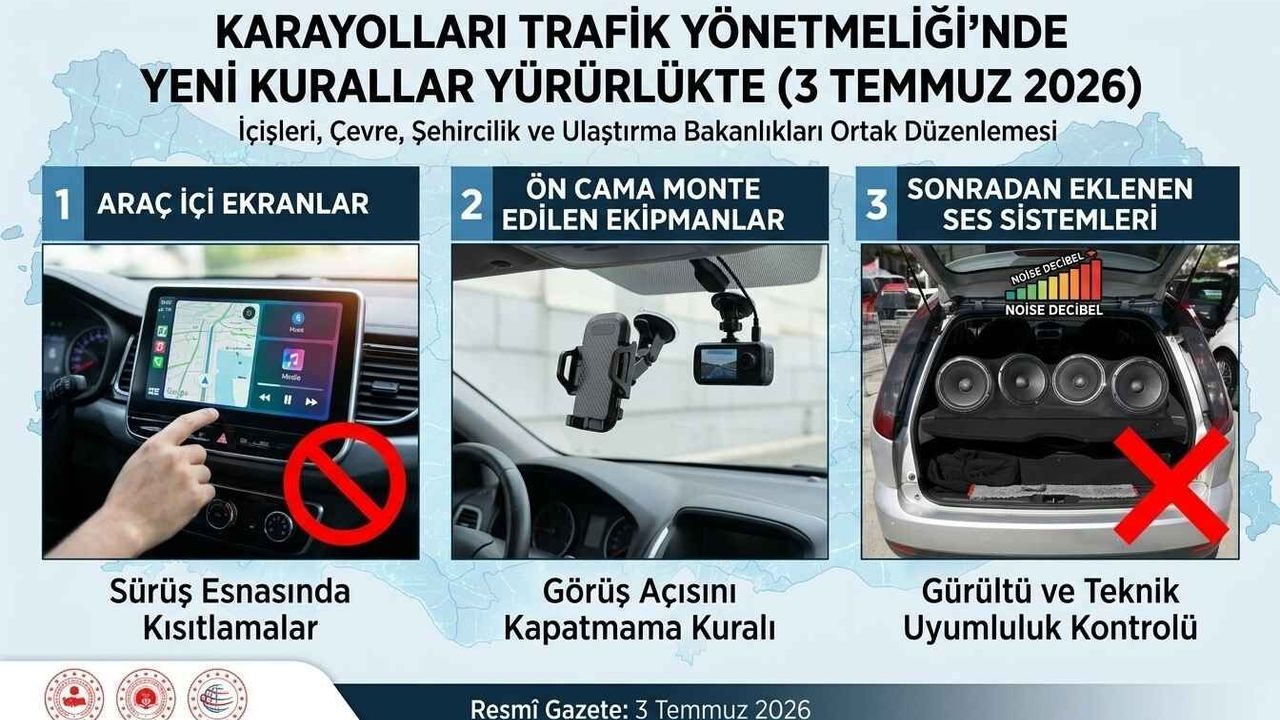 Araç içi kamera, telefon tutucu ve ses sistemleri için yeni kurallar Resmî Gazete'de yayımlandı yürürlüğe girdi.