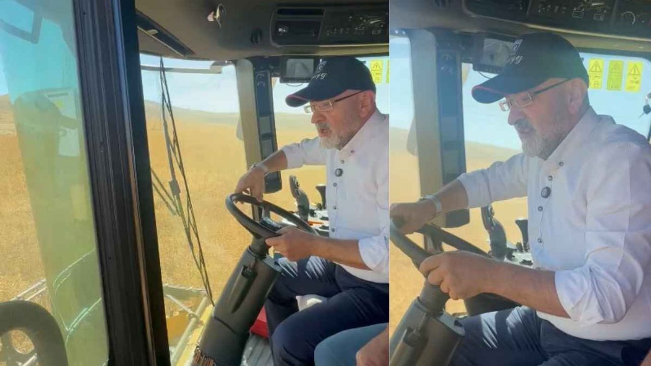 Kayseri’de AK Partili vekil biçerdöver başına geçerek, aspir hasadını başlattı!