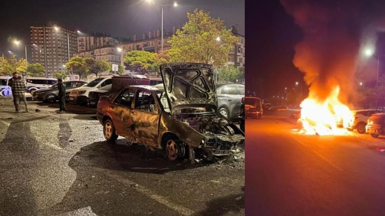 Kayseri'de kaza yapan otomobil alev aldı: Otoparktaki 3 araç da zarar gördü