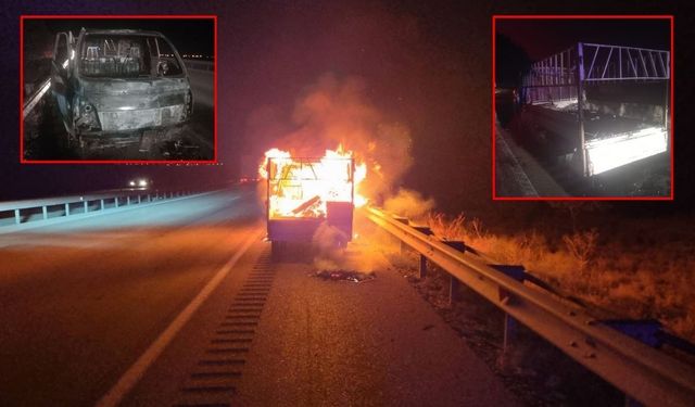 Konya'da seyir halindeki kamyonet alev alev yandı