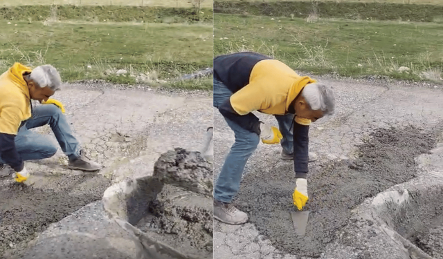 Belediye bozuk yolu yapmadı: Vatandaş kendi imkanıyla onardı!
