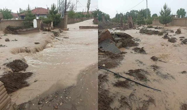 Kayseri Develi’de şiddetli yağış sele dönüştü: Caddeler ve mezarlık sular altında