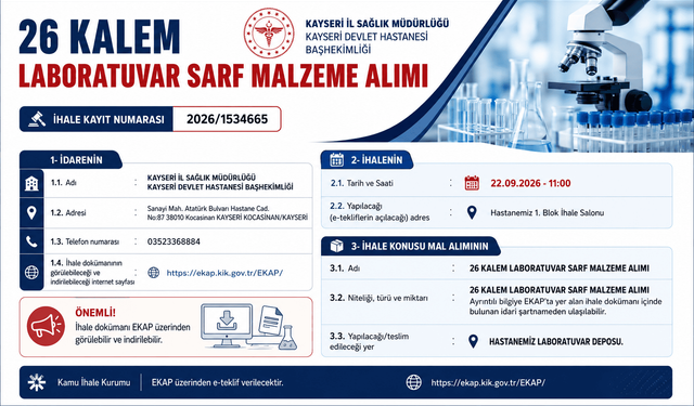 26 KALEM LABORATUVAR SARF MALZEME ALIMI
