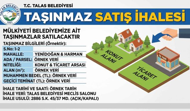 Talas Belediyesine ait taşınmazın satışı