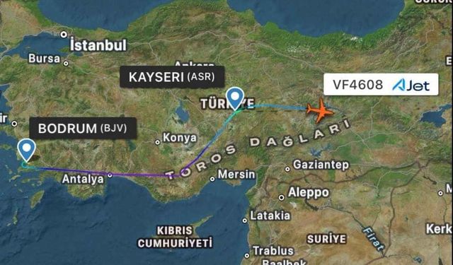 Bodrum'dan Kayseri'ye gelen uçak kuvvetli rüzgardan ötürü inemedi
