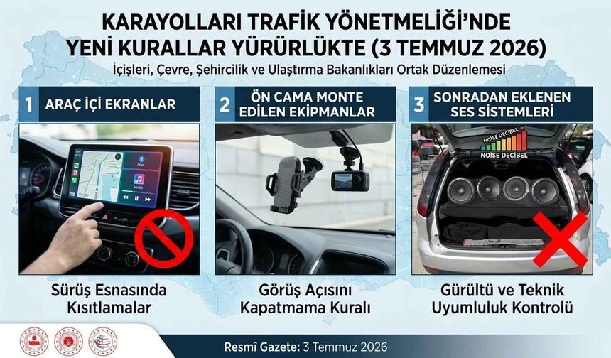 Araç içi kamera, telefon tutucu ve ses sistemleri için yeni kurallar Resmî Gazete'de yayımlandı yürürlüğe girdi.