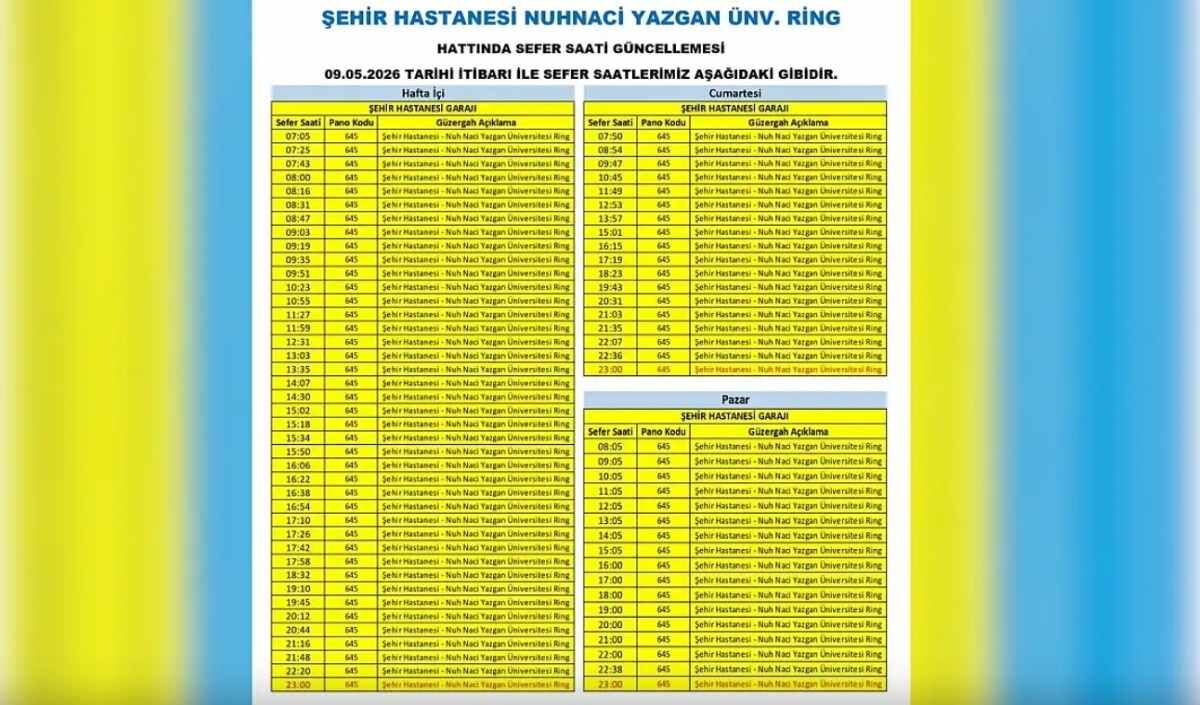 Kayseri Ulaşım Sefer Saatleri