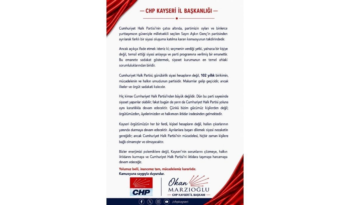 Chp Kayseri'den Aşkın Genç'in Ayrılığına Ilk Değerlendirme (4)