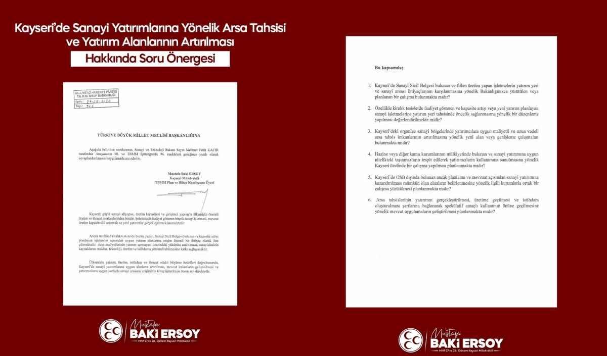 Baki Ersoy Kayseri Sanayi Bakan Kacır’a 6 Soru (1)